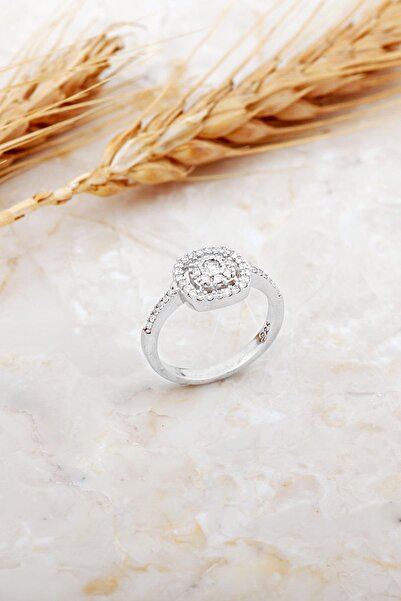 Sümer Telkari Taşlı Tasarım Rodyumlu Gümüş Yüzük 5933