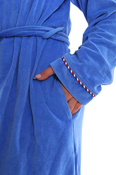 ASN concept Kadın Mavi Renk Kadife Sabahlık (BÜYÜK BEDEN SEÇENEĞİYLE)