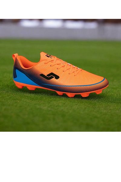 Jump 30290 Pantofi de fotbal pentru copii, unisex, portocaliu, negru, cu detaliu, iarbă, Astroturf