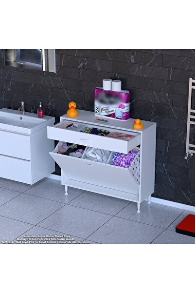 Modilayn EMİR 100x88x32,5 cm 3 Göz Sepetli kirli çamaşır pratik düzenleyici dolap