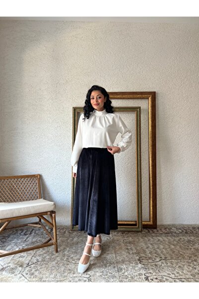 KÜÇÜĞÜM BUTİK Black Velvet Flared Skirt