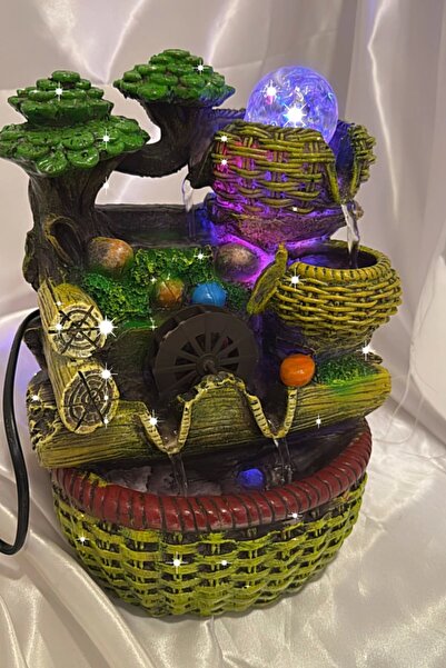 RaHan Su Şelalesi Doğa Çift Oluklu Sepet Feng Shui Akan Su Objesi Led Işık Lı