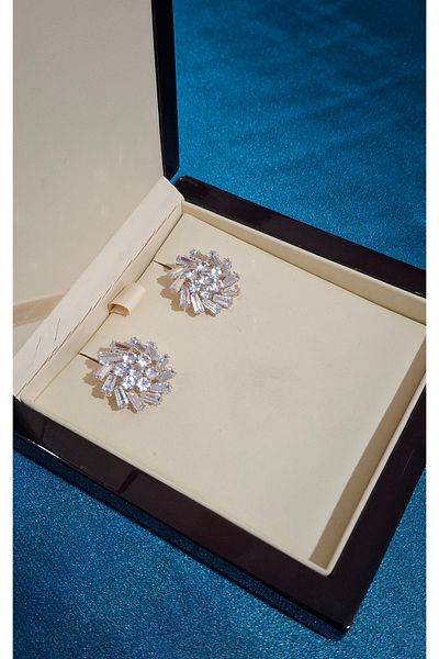 ER TAKI Stoned Gold Colored Round Stylish Party Engagement Henna Wedding Wedding Evening Dress Earrings