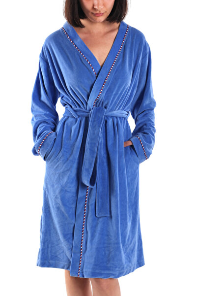 ASN concept Kadın Mavi Renk Kadife Sabahlık (BÜYÜK BEDEN SEÇENEĞİYLE)