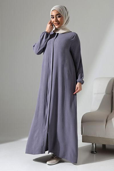 ihvanonline Gray Women's Aerobin Hidden Zipper Hijab Ferace Dress