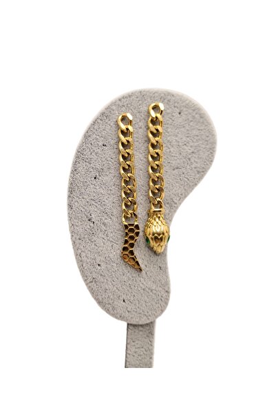 Han Ticarethane أقراط من الفولاذ على شكل ثعبان متدلي ذهبي اللون