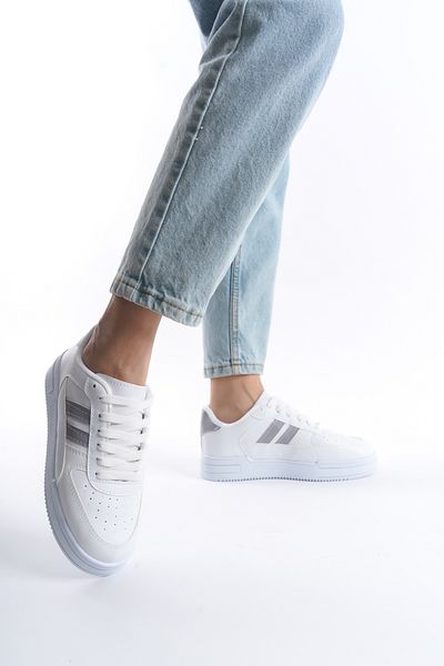 Moda Değirmeni Bílo-šedé dámské vzdušné tenisky Bg1147-101-0001