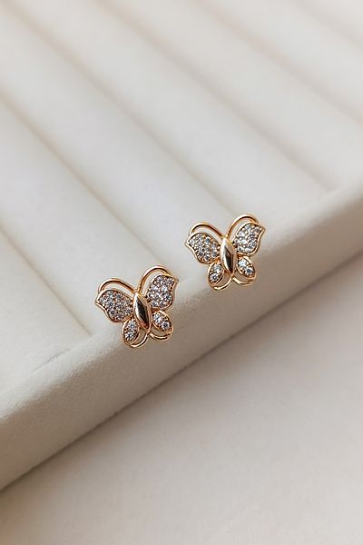 COSİTA Zircon Stone Rose Butterfly Motif Elegant Accessory Stylish Design Earrings