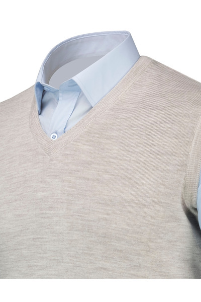 Çizgi Triko Светр з смужками для великих розмірів - V-подібний виріз, сталеве плетіння, зимовий тканий - 4241HB