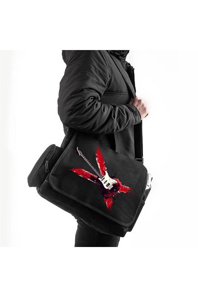 Aesthia Red Guitar Symbol Printed Messenger Bag - Mingalondon
