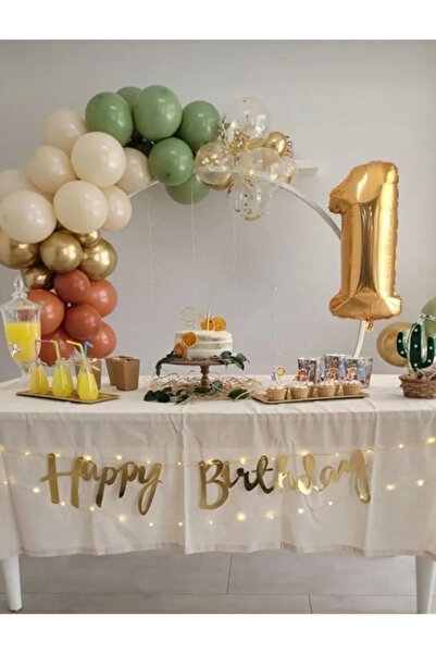 Çemrek Süs Parti Gold 1 Yaş Folyo Balonlu Doğum Günü Süsleme Seti Balon Zinci...