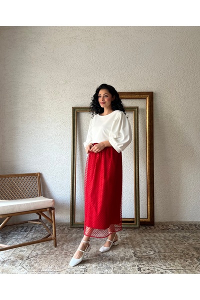 KÜÇÜĞÜM BUTİK Red Polka Dot Lined Tulle Skirt