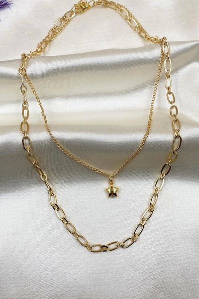 Eylülün Takısı Gold Color Double Chain Star Necklace