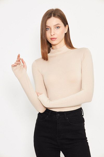 Irmak Kerekli Body de damă, bej, cu degetul detaliat, din lycra, 173