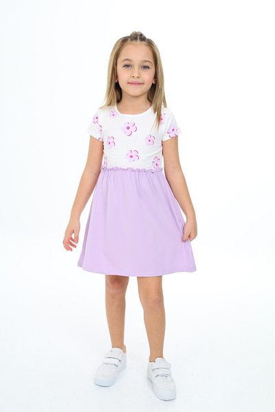 Toontoy Girl's Floral Print Dress with Skirt Garnish