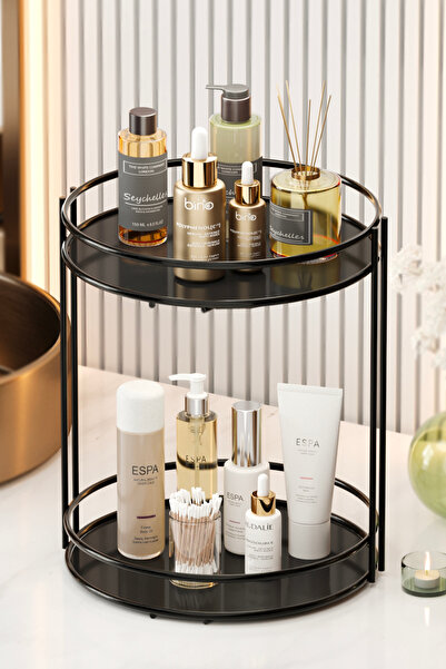 woodhub İki Katlı Çok Amaçlı Banyo ve Takı Organizeri, Siyah, Şık ve Kullanışlı