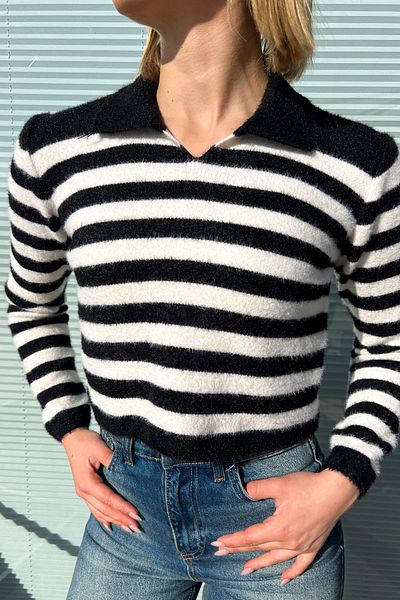 ModaPlaza Pulover crop tricotat cu guler Pola pentru femei 6624