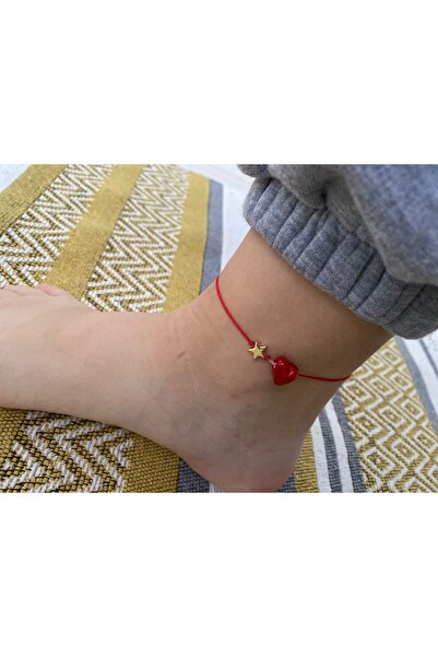BAE ATOLYE Mother Daughter Combination Red Glass Murano Heart Adjustable Rope Anklet Bracelet