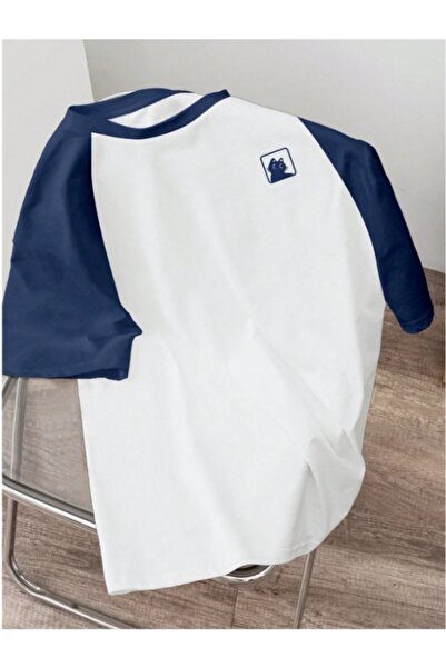 MOONBULL Unisex Göğüs Kedi Baskılı Oversize Reglan Kol T-shirt