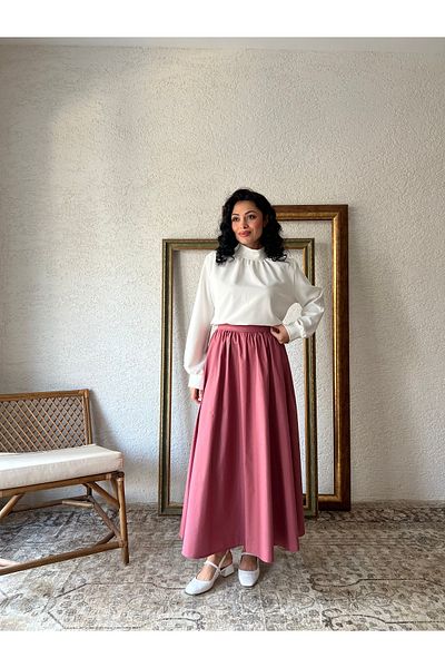 KÜÇÜĞÜM BUTİK Fusta poplin adunată cu evazare Dusty Rose