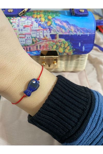 BAE ATOLYE Murano Glass Bead Dark Blue Fish Red Bracelet