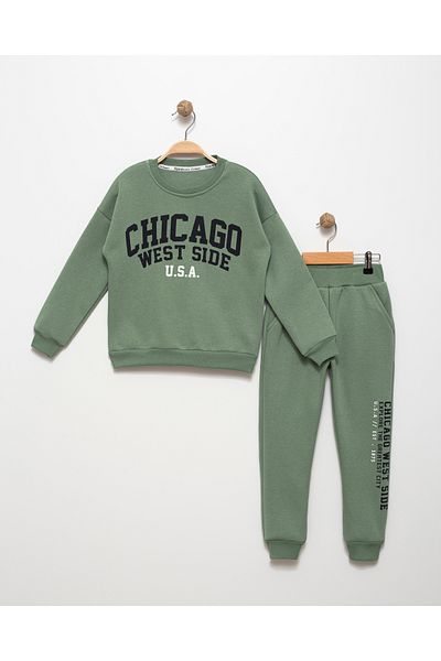 Favo Kids 6-9 Years Old Boys' Sweatshirt and Jogger Basic Set - Cotton, Raised, Chicago Printed