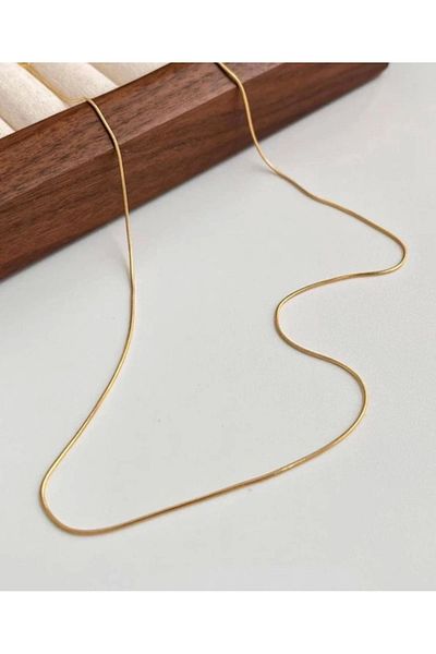 Eylülün Takısı Unisex Steel Gold Color 60 cm Thin Italian Chain Necklace