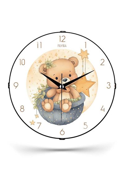 Muyika Design Children's Room Clock Decorative Silent Teddy Bear Patterned 26cm Pds-26