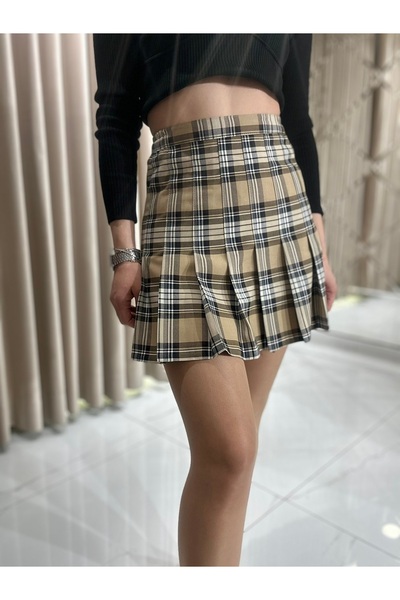 Kaleiçi Yıldızlar Pileli Ekoseli Etek 991