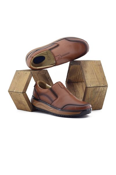 Barmea Genuine Leather Men's Casual Walking Shoes - 1650 Tan