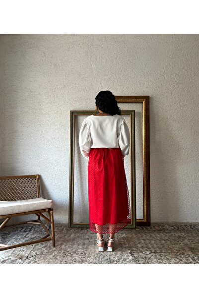 KÜÇÜĞÜM BUTİK Red Polka Dot Lined Tulle Skirt
