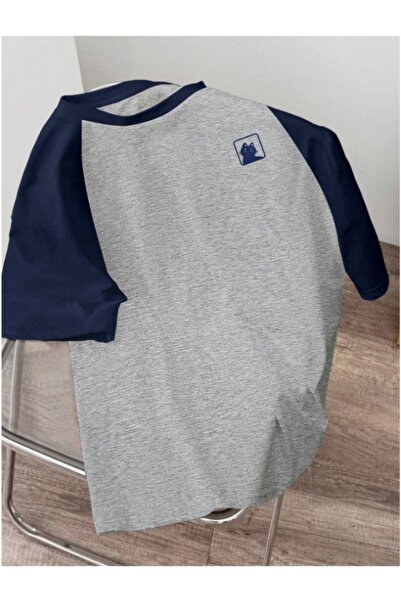 MOONBULL Unisex Göğüs Kedi Baskılı Oversize Reglan Kol T-shirt