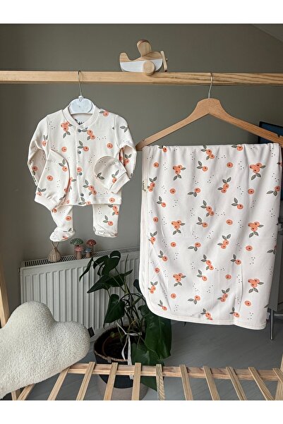 by bubbles طقم بطبعة اليوسفي 5 قطع 0-3 أشهر 100% قطن عضوي بطانية أطفال من الق...