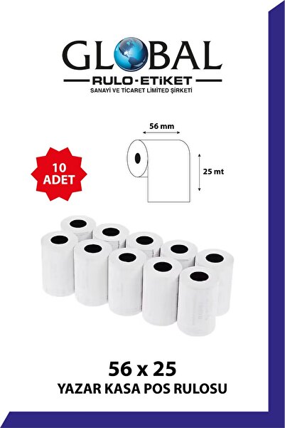 Global Rulo Etiket GLOBALRULO 56x25 Termal Rulo Yazarkasa Pos Rulosu Pos Kağı...