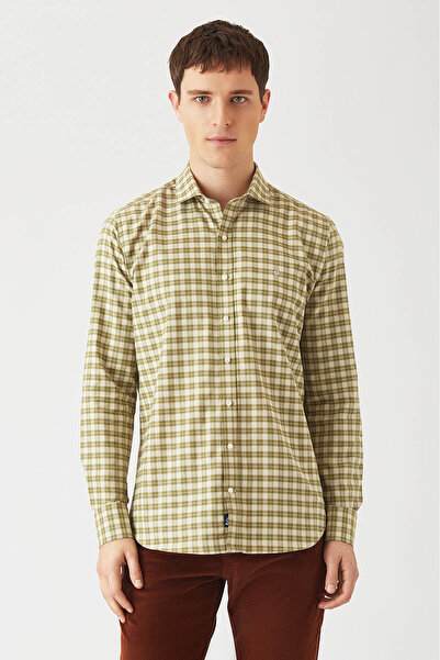 Bisse قميص رجالي رياضي أخضر بأكمام طويلة