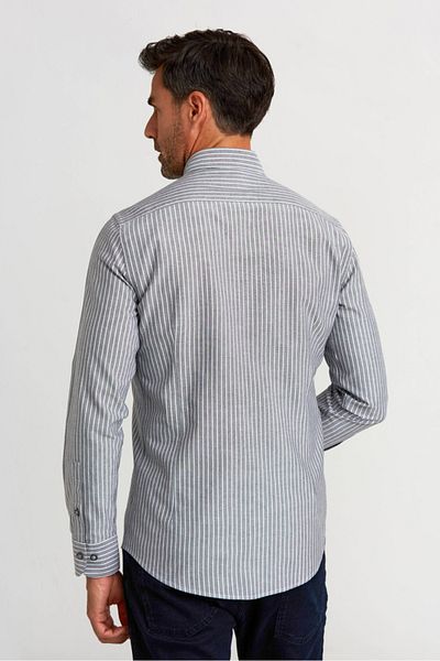 Bisse Bisse Modern Fit Oxford Рибана Спортна Риза - U. Ръкав, Паса Яка, Копчета Черно