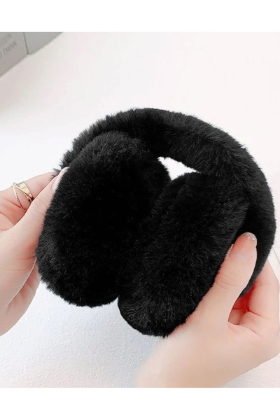 Wearflawless Чорні жіночі плюшеві навушники з м'яким хутром, складані, зігріваючі вуха, зимові навушники