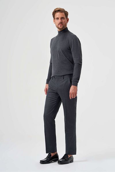 Bisse Regular Fit Straight Woven Flannel Anthracite Classic Men's Trousers