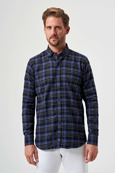 Bisse Regular Fit Uzun Kollu Lacivert Flanel Erkek Gömlek