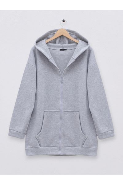 Modamorfo -Γκρι Fleece Sweat: Με φερμουάρ, κουκούλα και τσέπες