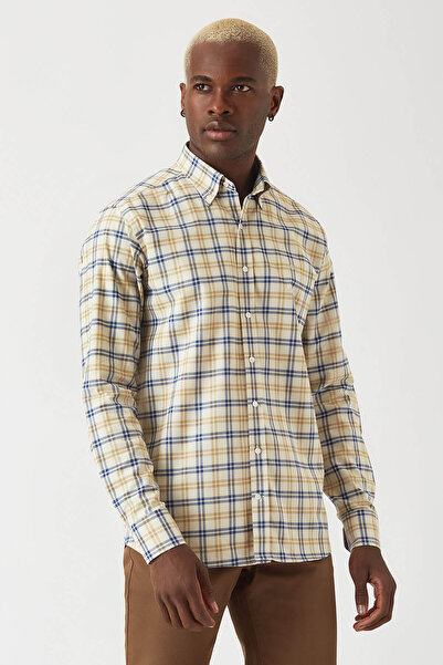 Bisse Men's Long Sleeve Beige Sports Shirt with Regular Fit