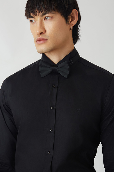 Bisse Slim Fit Uzun Kollu Sıyah Ata Yaka Erkek Gömlek