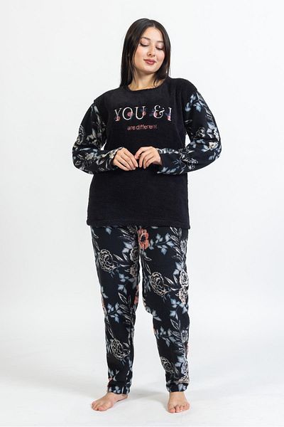 Pemilo Women's 128 Plus Size Fleece Pajama Set BLACK