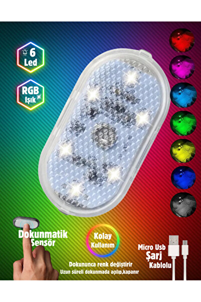 Genel Markalar 7 Renk Değişebilen Dokunmatik Sensörlü Mini 6 Led Lamba Usb Şarj Edilebilir Mıknatısl...