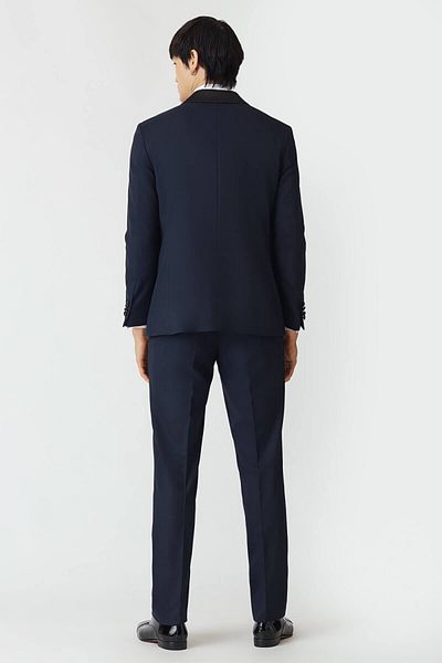 Bisse Men's 6 Drop Regular Fit Shawl Collar Slitless Tuxedo Navy