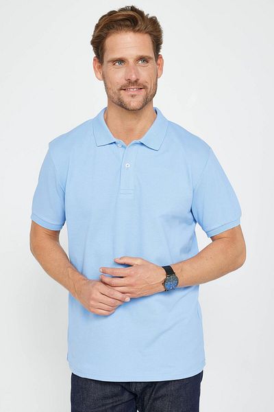 Tudors Tricou pentru bărbați, cu croiala obișnuită, cu croiala clasică, 100% bumbac, uni, albastru, cu gât polo