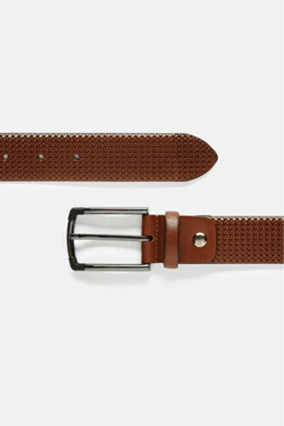 Bisse Men's Leather Pattern Printed Belt Tan