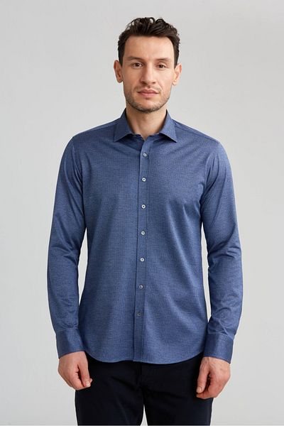 Bisse Platinum Regular Fit Long Sleeve Navy Blue Men's Shirt