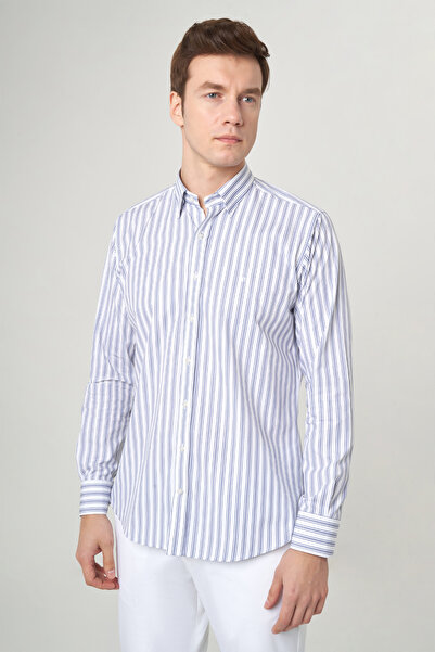 Bisse قميص رجالي رياضي بأكمام طويلة باللون الأزرق الداكن