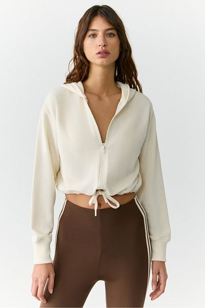 Urban Beat TIANNA Urbanbeat Damen-Sweatshirt mit Kapuze, langen Ärmeln und Reißverschluss, Relaxed Ecru